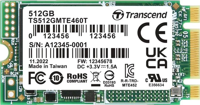 Transcend MTE460T SSD 512GB, M.2 2242 / B-M-Key / PCIe 3.1 x2