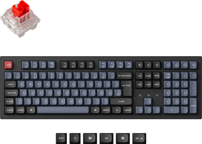 Keychron K10 Pro, PBT, schwarz/blaugrau, LEDs RGB, Keychron K Pro RED, USB/Bluetooth, DE