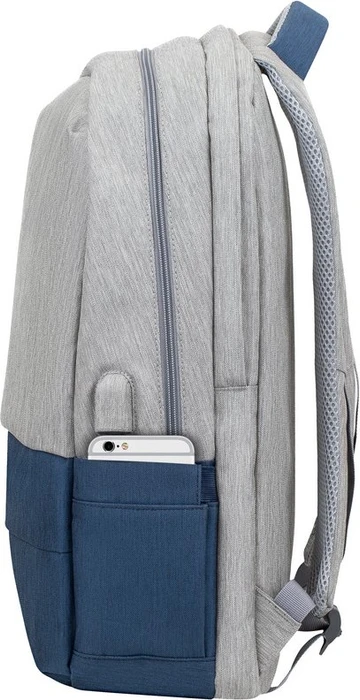 RivaCase Prater anti-theft Laptop Rucksack 17.3", Grey/Dark Blue