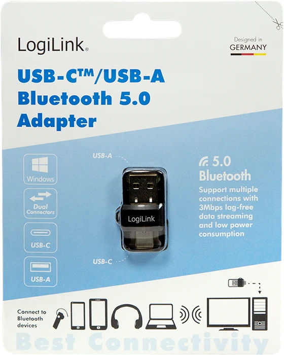 LogiLink Bluetooth 5.0 Adapter, USB-C 3.0/USB-A 3.0 [Stecker]