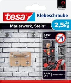 tesa Klebeschraube rechteckig für Mauerwerk und Stein braun, 2 Stück