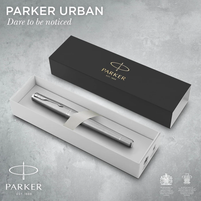 Parker Urban metro metallic/chrome trim, rechte Hand, mittel, Geschenkbox