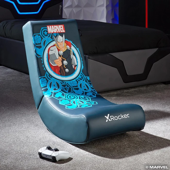 X Rocker Marvel Hero Video Rocker Gaming Bodensessel für Kinder/Jugendliche, Thor dunkelblau