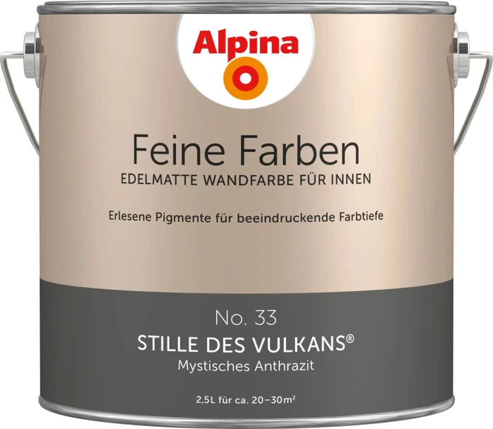 Alpina Farben Feine Farben No. 33 Stille des Vulkans innen mystisches anthrazit edelmatt grau, 2.5l