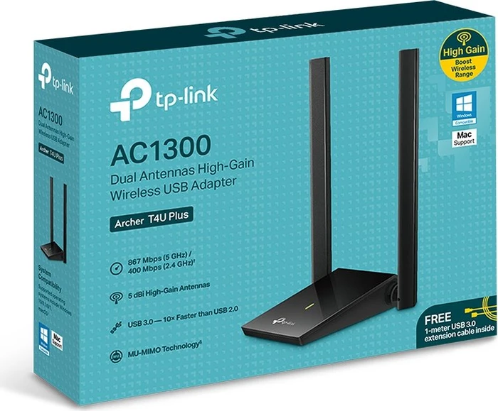 TP-Link AC1300 Dual Antennas High-Gain, 2.4GHz/5GHz WLAN, USB 3.0 Micro-B [Buchse]