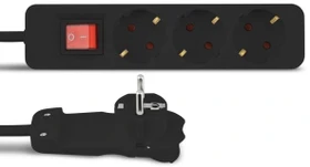 REV Ritter Steckdosenleiste mit Schalter und Winkel-Flachstecker, 3-fach, 2m, schwarz