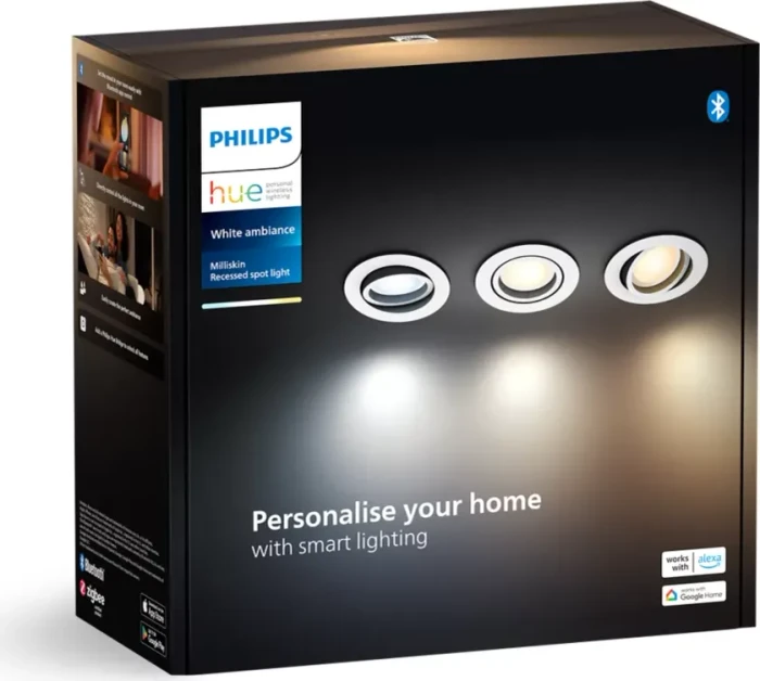 Philips Hue White Ambiance Milliskin Einbauleuchte rund weiß, 3 Stück