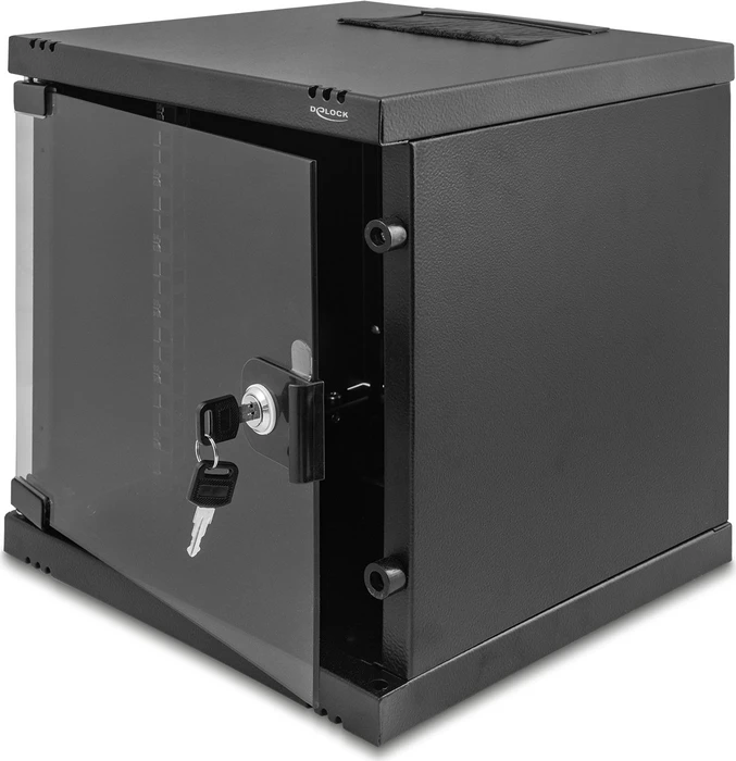 DeLOCK 10" Netzwerkschrank 6HE, mit Glastür, Sicherheitsglastür, IP20, schwarz, 330mm tief