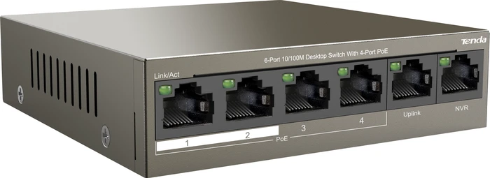 Tenda TEF1100 Desktop Switch, 6x RJ-45, 58W PoE+