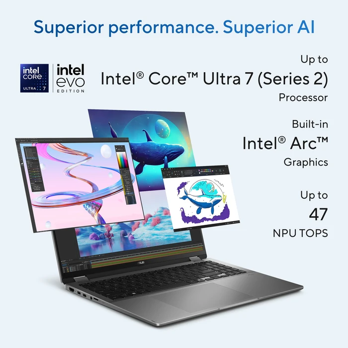 ASUS VivoBook S 16 Flip TP3607SA-SI716W, Matte Gray, Core Ultra 7 256V, 16GB RAM, 512GB SSD, DE, Eingabestift