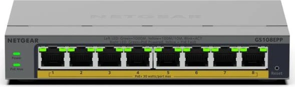 Netgear GS100 Desktop Gigabit Smart Switch, 8x RJ-45, 123W PoE+