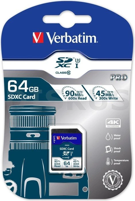 Verbatim Pro U3 R90/W45 64GB, UHS-I U3, Class 10