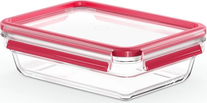 Emsa Clip&Close Glas rechteckig Aufbewahrungsbehälter 1.1l rot