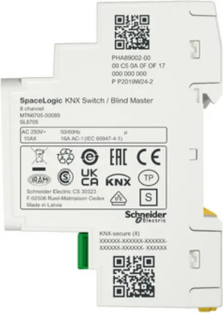 Schneider Electric SpaceLogic KNX Secure Master Schalter/Jalousie 8-fach, 16A, 4TE REG, Schaltaktor