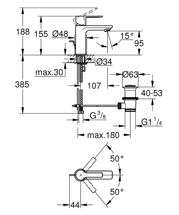 Grohe Lineare Einhand-Waschbeckenarmatur 1/2" XS-Size mit Ablauffernbedienung chrom