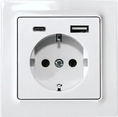 Eltako DSS55E+USBA+C-pm Schutzkontakt-Steckdose im E-Design55 mit USB-A und USB-C, polarweiß matt