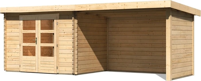 Karibu Bastrup 3 Gartenhaus inkl. Anbau 3m + Rück- und Seitenwand natur