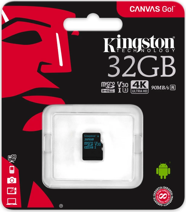 Kingston Canvas Go! R90/W45 32GB, UHS-I U3, Class 10