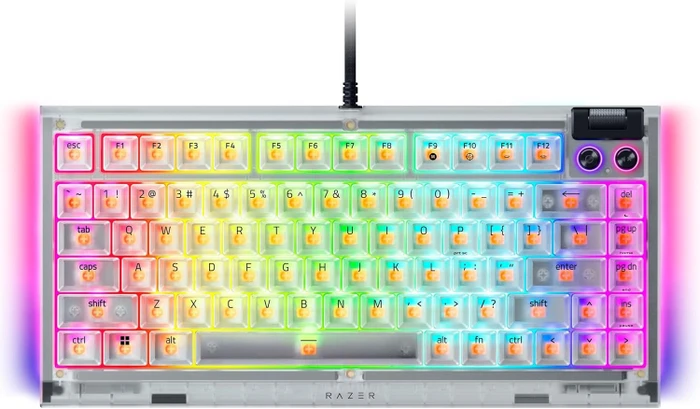Razer BlackWidow V4 75%, Phantom White Edition, hot-swap, Razer ORANGE Tactile Gen-3, USB, US