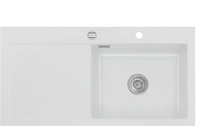 systemceram Mera 100 SL Einbau Becken rechts mit Ablauffernbedienung satin