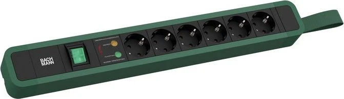 Bachmann Primo 2, 6-fach, mit Schlaufe, Schalter, Überspannungsschutz, 2m, grün/schwarz