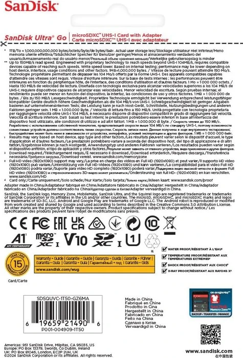 SanDisk Ultra Go R150 1.5TB Kit, UHS-I U1, A1, Class 10