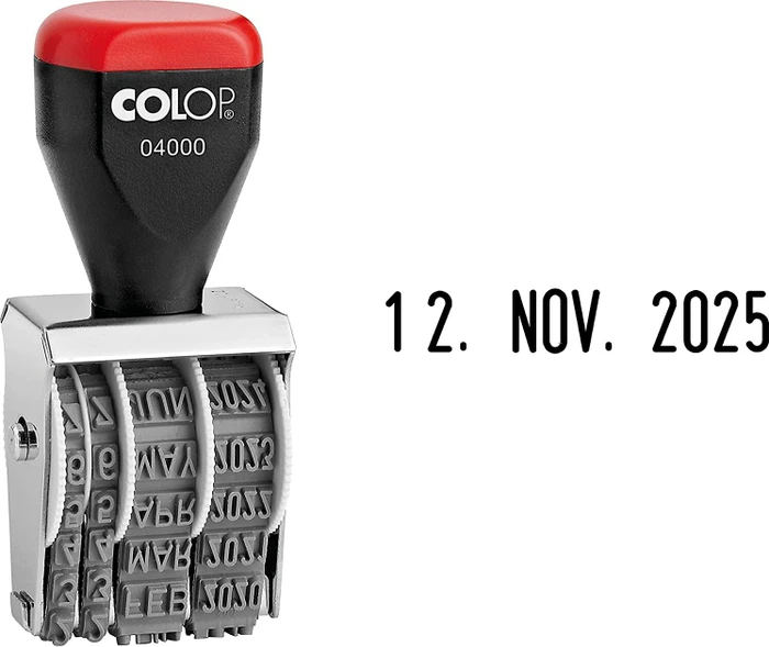 COLOP 04000 Datumstempel, 26x4mm, Monat in Buchstaben, rot/schwarz/silber