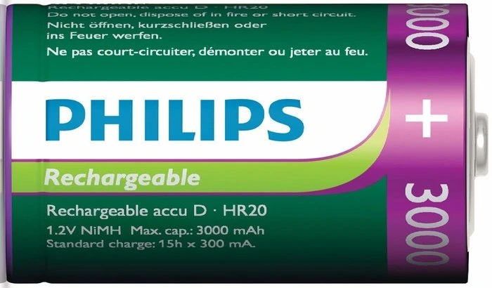 Philips Rechargeable Mono D NiMH 3000mAh, 2er-Pack