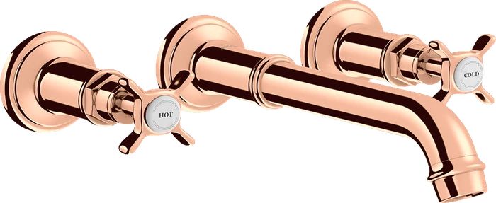 Hansgrohe Axor Montreux 3-Loch Waschtischarmatur für Wandmontage und Kreuzgriffen polished red gold