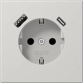 Jung Serie LS SCHUKO-Steckdose mit USB-Ladegerät Safety+, lichtgrau