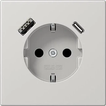 Jung Serie LS SCHUKO-Steckdose mit USB-Ladegerät Safety+, lichtgrau