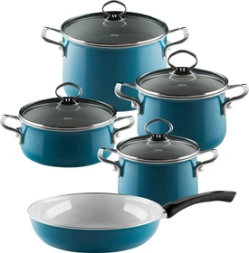 Riess Emaille Nouvelle Kochgeschirr-Set aquamarin, 5-tlg.