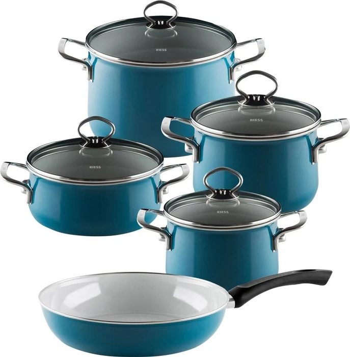 Riess Emaille Nouvelle Kochgeschirr-Set aquamarin, 5-tlg.