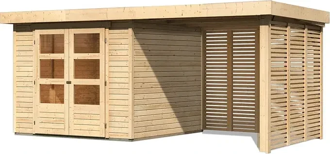 Karibu Askola 3.5 Gartenhaus inkl. Anbau 2.4m + Lamellenwand natur