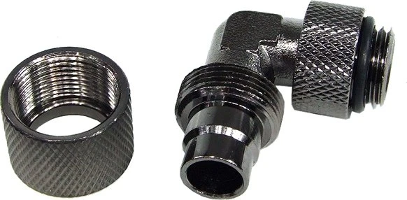 Aquatuning HF Schlauchanschluss, 90°, G1/4" AG auf 13/10mm drehbar, schwarz vernickelt
