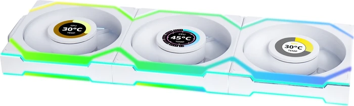Lian Li Uni Fan SL Wireless LCD 120 ARGB, weiß, LED-Steuerung, 120mm, 3er-Pack