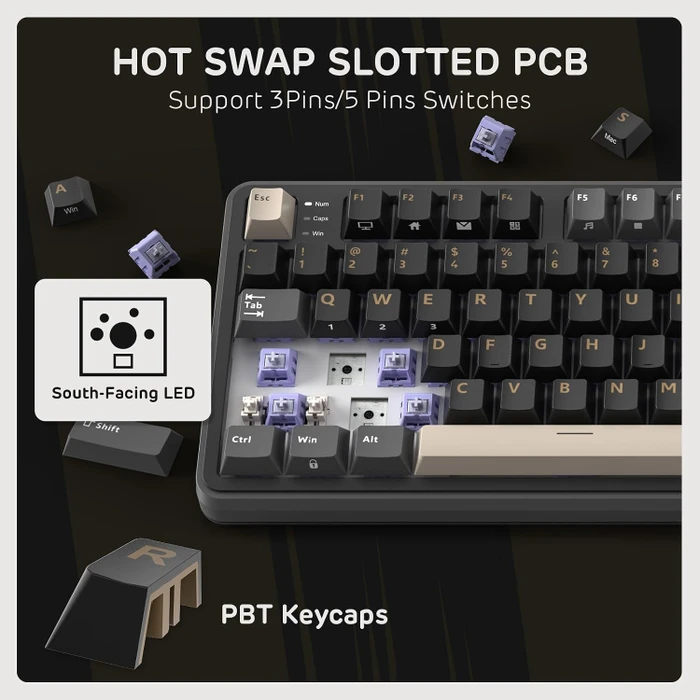 RK Royal Kludge S98, Phantom Black, 96%, hot-swap, RK Silent Purple, USB/Bluetooth, US