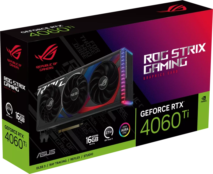 ASUS ROG Strix GeForce RTX 4060 Ti, ROG-STRIX-RTX4060TI-16G-GAMING, 16GB GDDR6, HDMI, 3x DP