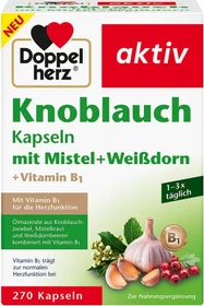 Doppelherz aktiv Knoblauch Kapseln mit Mistel + Weißdorn + Vitamin B1, 270 Stück