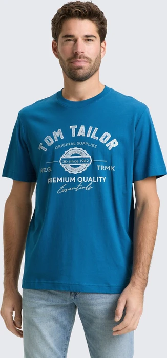Tom Tailor Logo-Print T-Shirt kurzarm blue petrol (Herren)