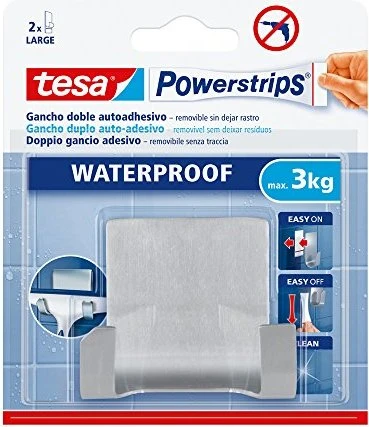 tesa Powerstrips Doppelhaken Metall silber, 1 Stück