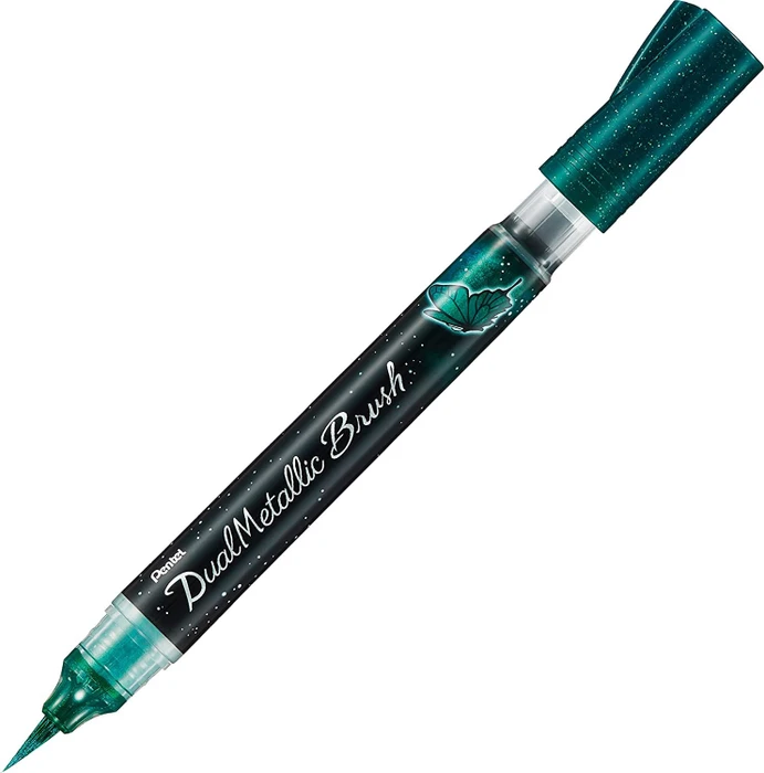 Pentel Dual Metallic Brush XGFH-D Glitzertinte Pinselstift grün/blau metallic, Blister (XGFH-DDX) – Bild 2 von 7