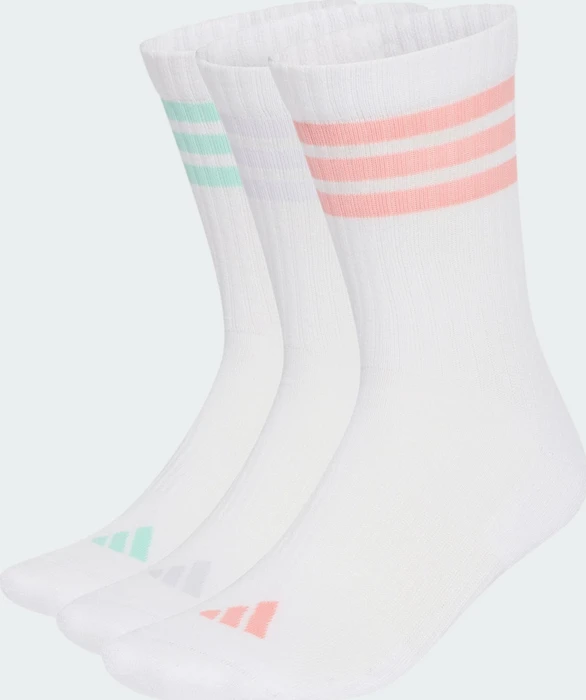 adidas 3-Streifen Cushioned Crew Socken white/semi frozen turbo/clear mint/frozen purple, 3 Paare