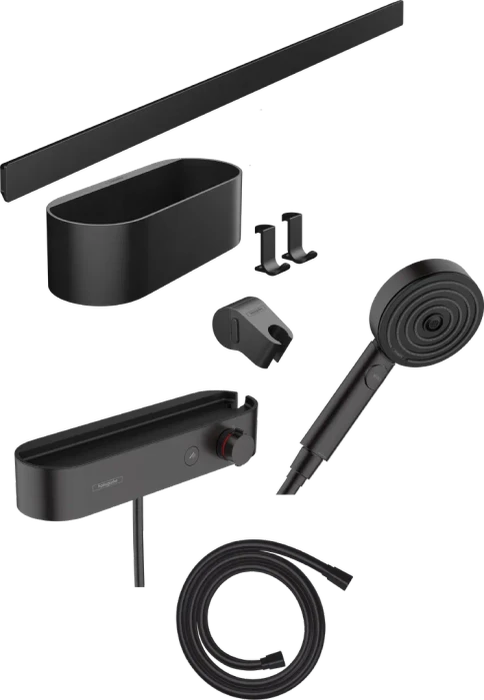 Hansgrohe WallStoris Bundle Handbrause 105 3jet Activation EcoSmart , Thermostat, Wandstange 70 cm und Accessoireset