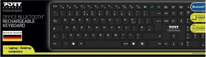 Port Designs PORT Connect Office Pro Rechargeable Keyboard, schwarz, Bluetooth, DE