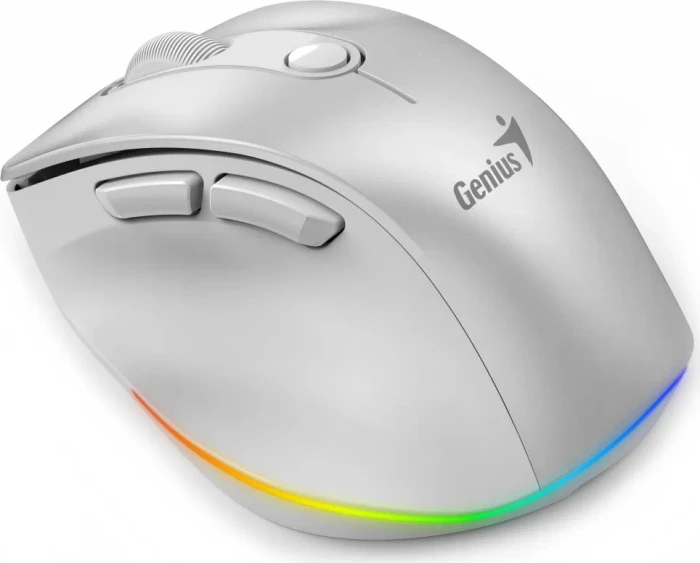 Genius Ergo 9000S Pro Wireless Bluetooth Rechargeable Mini Ergo Silent Mouse, Pearl White, USB/Bluetooth