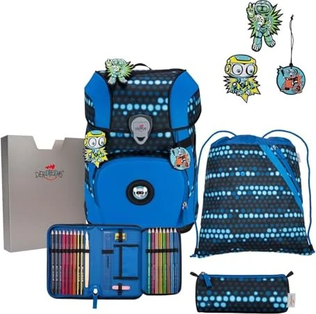 DerDieDas ErgoFlex Tiny Exklusiv Superflash Blue Robot Schultaschen-Set, 5-tlg.