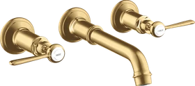 Hansgrohe Axor Montreux 3-Loch Waschtischarmatur für Wandmontage und Hebelgriffen brushed gold optic