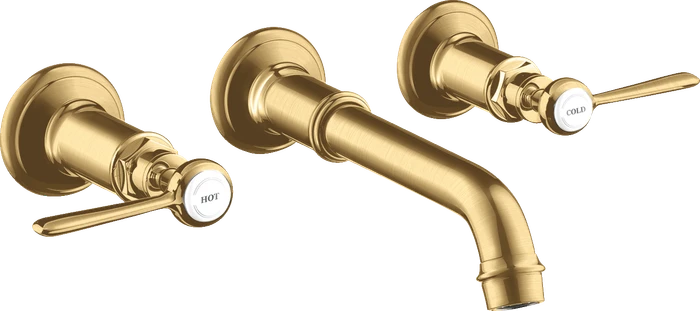 Hansgrohe Axor Montreux 3-Loch Waschtischarmatur für Wandmontage und Hebelgriffen brushed gold optic