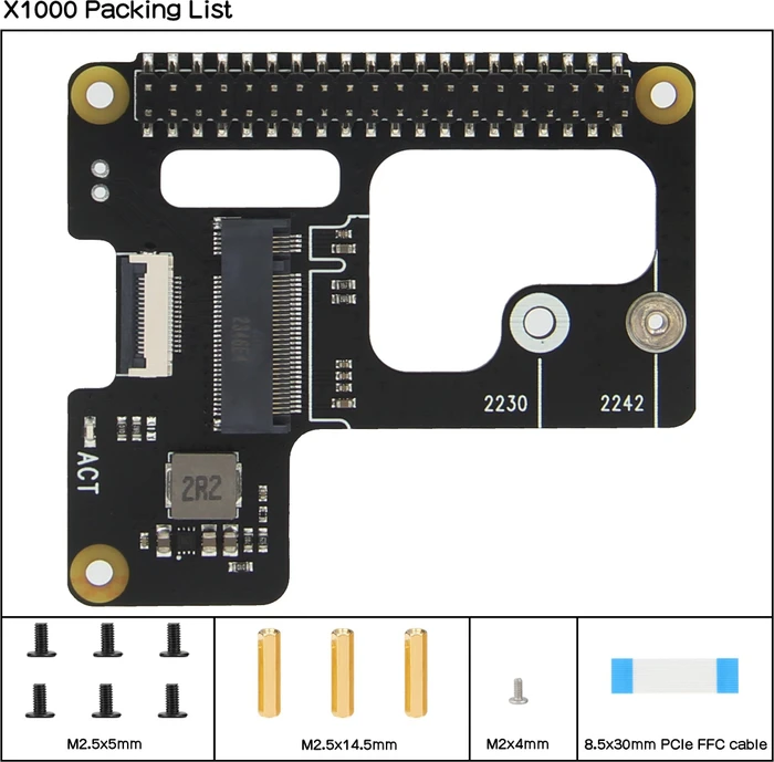 Geekworm X1000 PCIe auf M.2 Key-M NVMe Adapter-Board, M.2 M-Key 2230/2242 NVMe Slot für Raspberry Pi 5